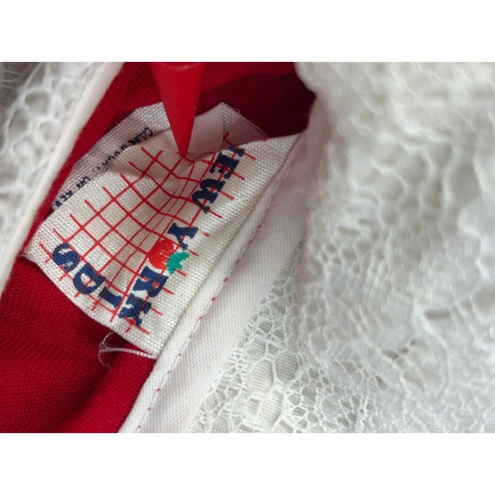 Vintage New York Kids Red Velour Lace Collar Outfit Set 24MO Holiday USA #0633